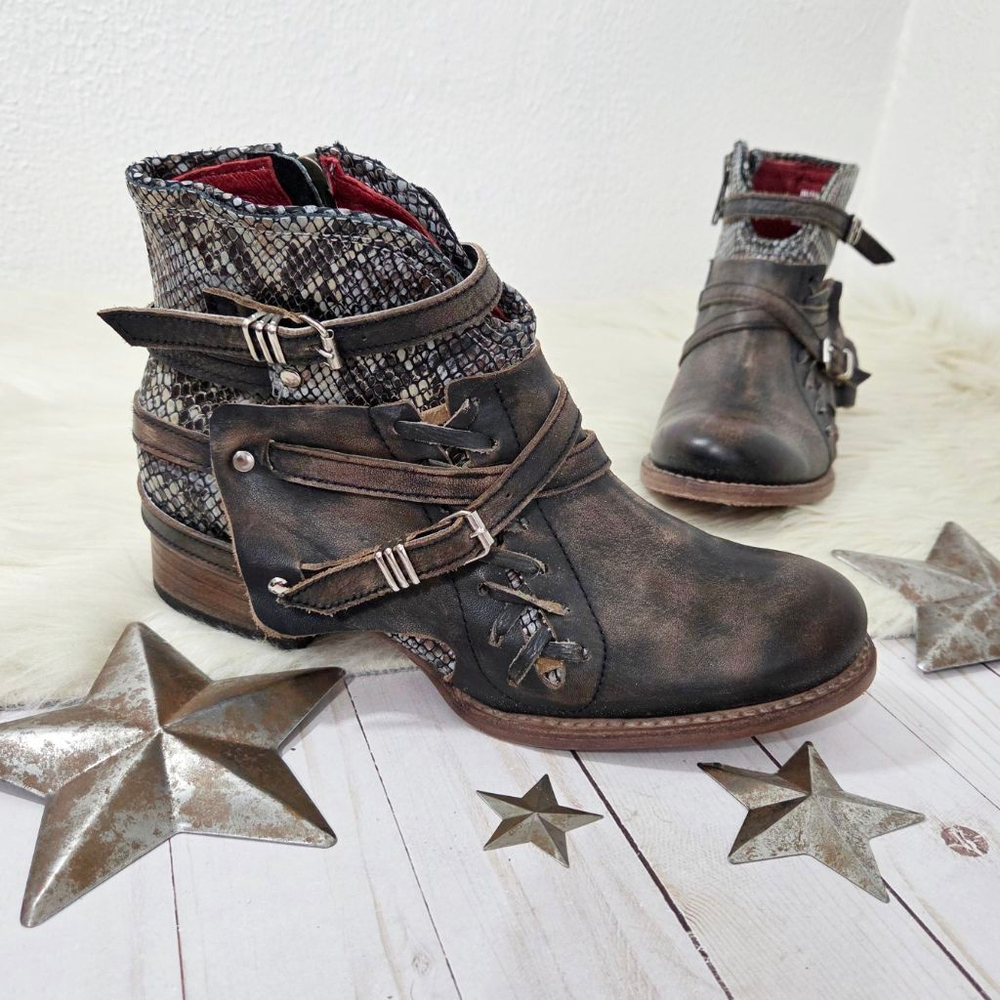Freebird Belfast strappy ankle boots dark brown snake print distressed women's 8 - Picture 2 of 9
